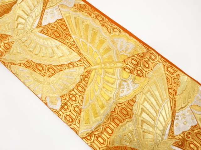 JAPANESE KIMONO / ANTIQUE FUKURO OBI / SILK / WOVEN BUTTERFLY